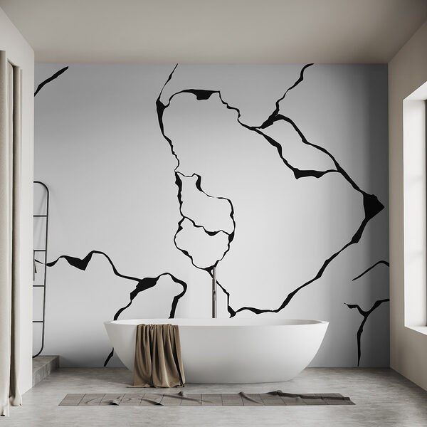 Black and white drawing of a cracked surface Wall murals Black and white drawing of a cracked surface