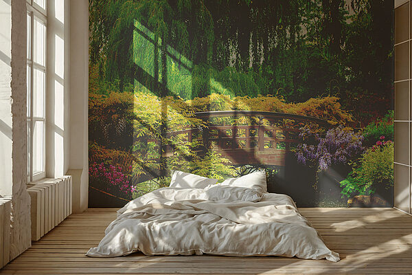 Bridge over water with trees and plants Wall murals Bridge over water with trees and plants