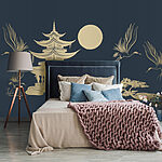 Wall murals Drawing of a pagoda and cranes