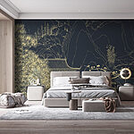 Wall murals Drawing of a building and mountains