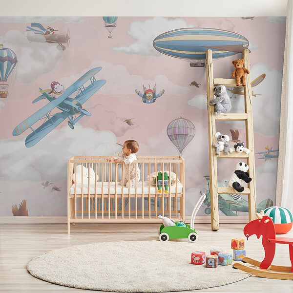 Wallpaper with airplanes and hot air balloons Wall murals Wallpaper with airplanes and hot air balloons