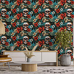 Wall murals Pattern of flowers and skulls