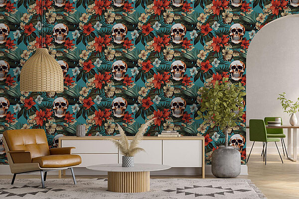 Pattern of flowers and skulls Wall murals Pattern of flowers and skulls