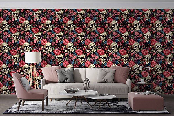 Pattern of skulls and flowers Wall murals Pattern of skulls and flowers