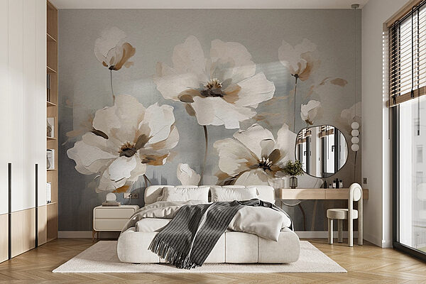 Painting of white flowers Wall murals Painting of white flowers