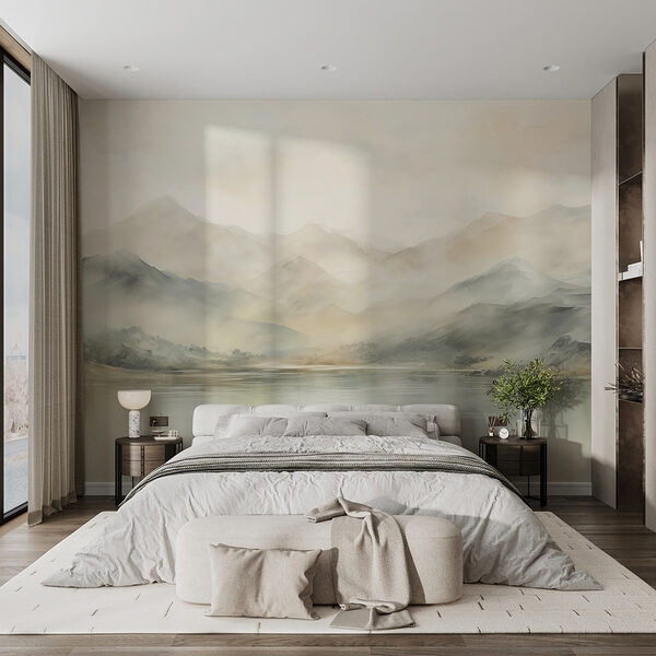 Wall mural Water and mountains in the distance