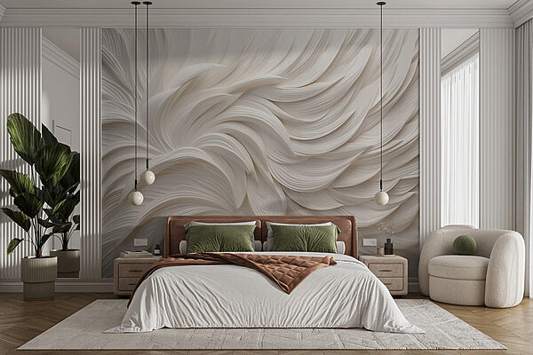 White textured surface with white feathers Wall murals White textured surface with white feathers