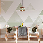 Wall murals White and green triangles with a pattern of leaves