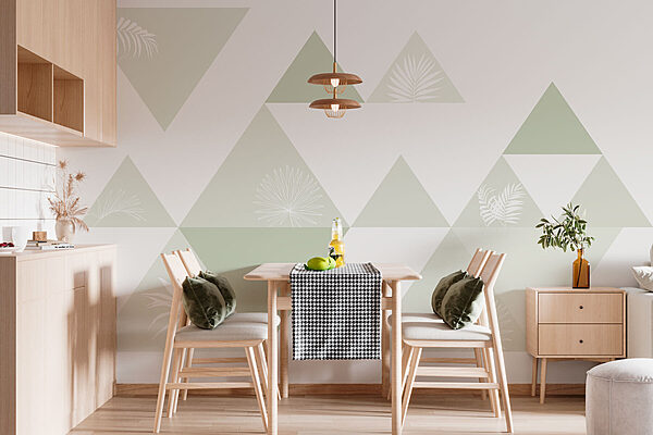 White and green triangles with a pattern of leaves Wall murals White and green triangles with a pattern of leaves