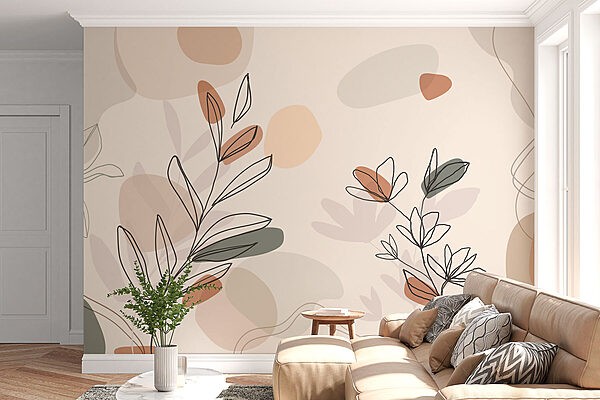 Drawing of leaves and flowers Wall murals Drawing of leaves and flowers