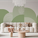 Wall murals Green and white background with white leaves