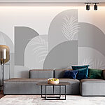 Wall murals Grey and white background with white leaves