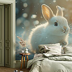 Wall murals White bunny in the snow