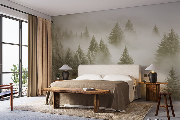 Wall mural Group of trees in the fog