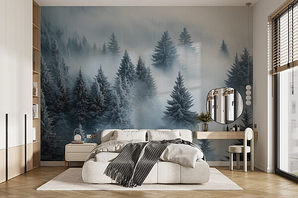 Wall murals Group of trees covered in snow