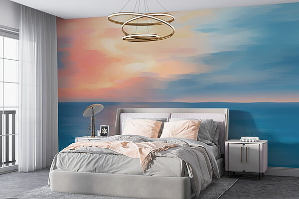 Blue and pink sky over water Wall murals Blue and pink sky over water