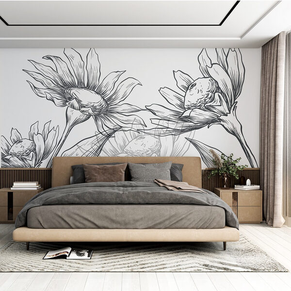 Drawing of flowers with leaves Wall murals Drawing of flowers with leaves