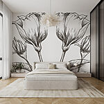 Wall murals Drawing of flowers on a white background