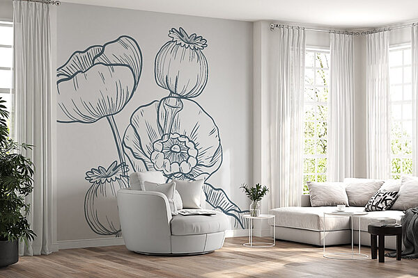 Drawing of flowers and buds Wall murals Drawing of flowers and buds