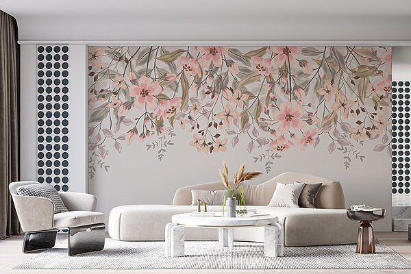 Delicate blooms and soft leaves blend Wall murals Delicate blooms and soft leaves blend