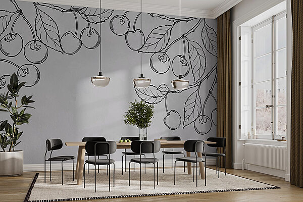 Drawing of cherries on a branch Wall murals Drawing of cherries on a branch
