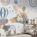 Wall murals Pattern of animals on clouds and balloons