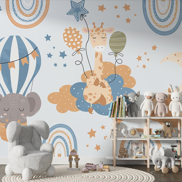 Pattern of animals on clouds and balloons Wall murals Pattern of animals on clouds and balloons