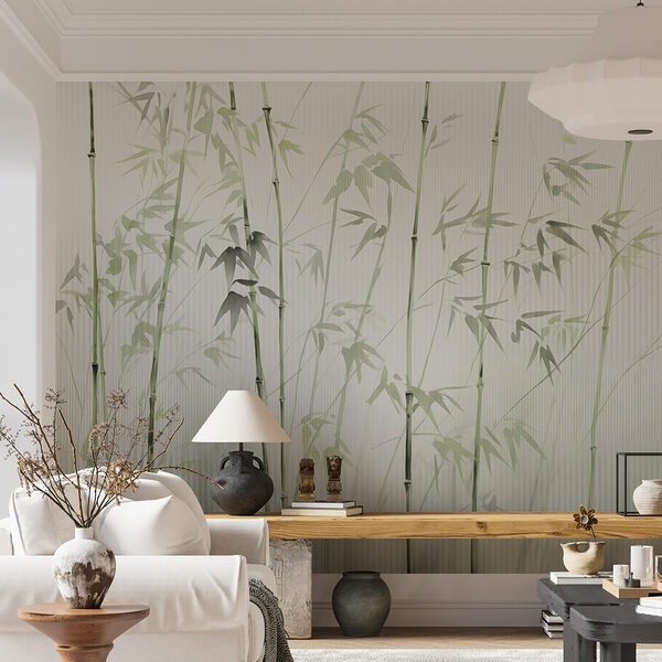 Wall mural Wall mural Bamboo stems with leaves painted on them (SKU: w08390v2)