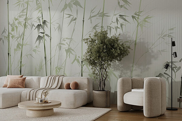 Wall murals Bamboo stems with leaves painted on them