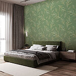 Wall murals Pattern of leaves on a green background