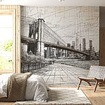 Wall murals Drawing of a bridge and a city