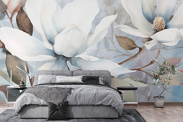 Painting of white flowers Wall murals Painting of white flowers