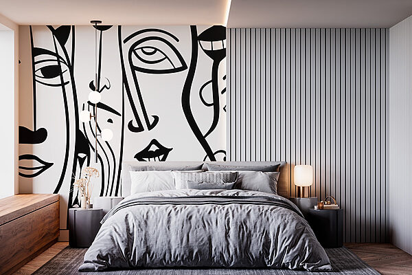 Black and white drawing of faces Wall murals Black and white drawing of faces