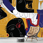 Wall murals Colorful art with black and blue faces