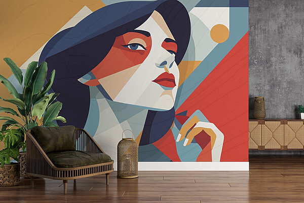 Woman with blue hair and red and white makeup Wall murals Woman with blue hair and red and white makeup