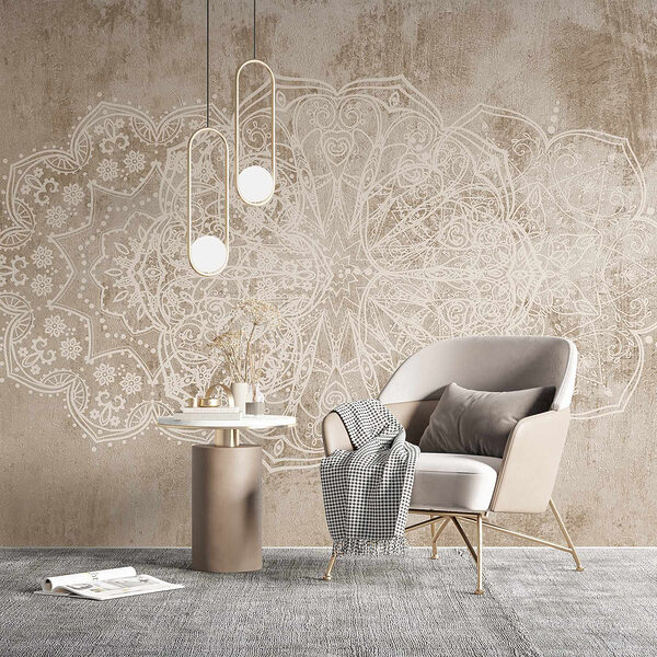 White ornate design on a brown surface Wall mural White ornate design on a brown surface