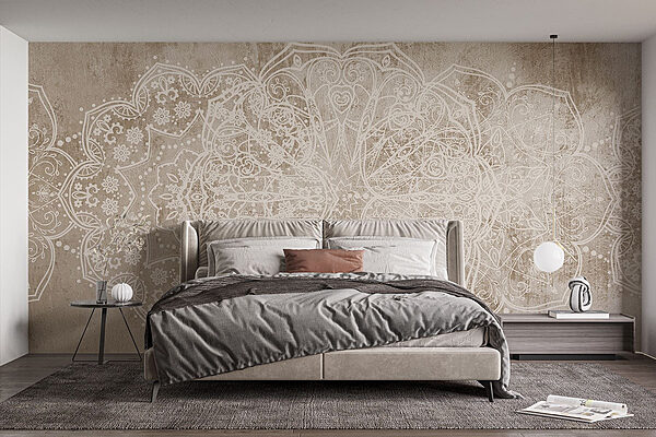 White ornate design on a brown surface Wall murals White ornate design on a brown surface