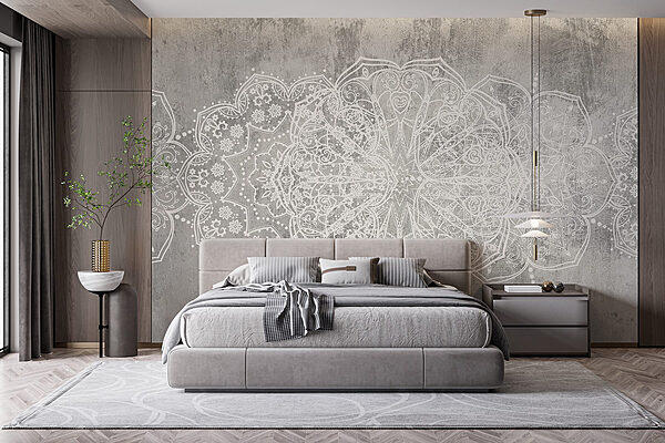 Wall murals White ornate design on a grey surface (SKU: w08387) Wall murals Wall murals White ornate design on a grey surface (SKU: w08387)