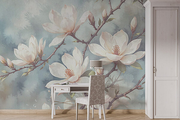 Delicate blooms in soft hues Wall murals Delicate blooms in soft hues
