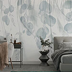 Wall murals White and gray background with feathers and flowers