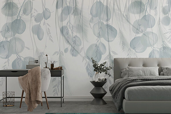 White and gray background with feathers and flowers Wall murals White and gray background with feathers and flowers