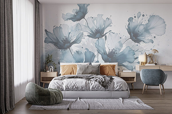 Group of flowers with blue and white colors Wall murals Group of flowers with blue and white colors