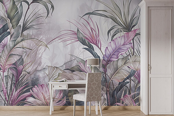 Wall murals Painting of flowers and leaves
