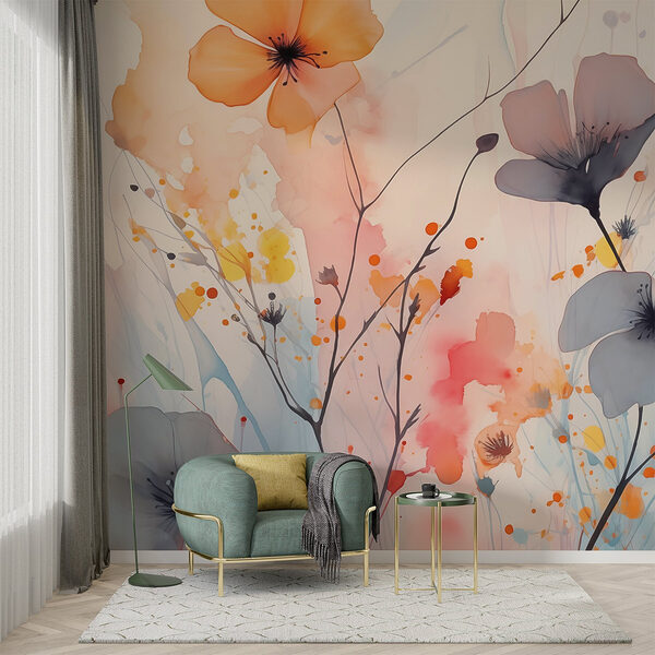 Painting of flowers on a white background Wall murals Painting of flowers on a white background