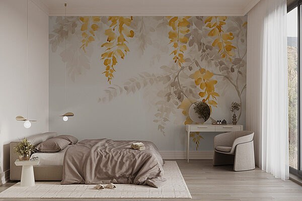 Yellow and gray leaves on a white background Wall murals Yellow and gray leaves on a white background