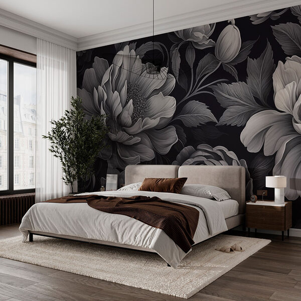 Black and white floral pattern Wall murals Black and white floral pattern