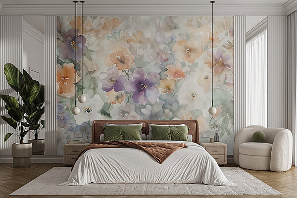 Painting of flowers on a white surface Wall murals Painting of flowers on a white surface