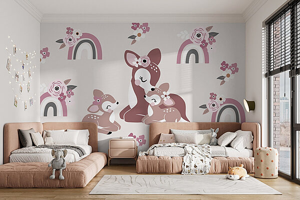 Group of deers and flowers Wall murals Group of deers and flowers
