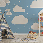 Wall murals Blue sky with white clouds and stars