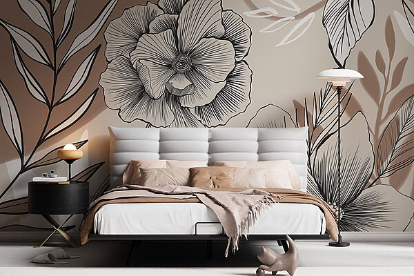 Floral elegance in black and white Wall murals Floral elegance in black and white